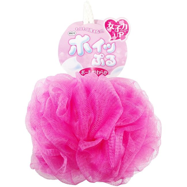 OHE 60951P Body Sponge, Soft, Pink, Approx. Height 8.7 x Width 5.5 x Height 5.5 inches (22 x 14 x 14 cm), Whipple, Ball, Whisk, Net, Fluffy, Washable