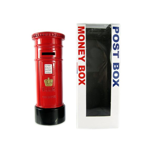 Money Boxes London Red Post Box Money Box Made of Die Cast Metal, London Collectable Souvenir, Metalic Red, 15 x 5.5centimeters