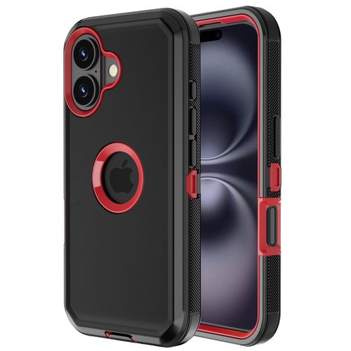 Jiunai for iPhone 16 Plus Case Heavy Duty Strong Shockproof Port Protection Dustproof Screenless Dual Layer Bumper Protective Cover Rugged Phone Case for iPhone 16 Plus 6.7'' Men Women Black Red