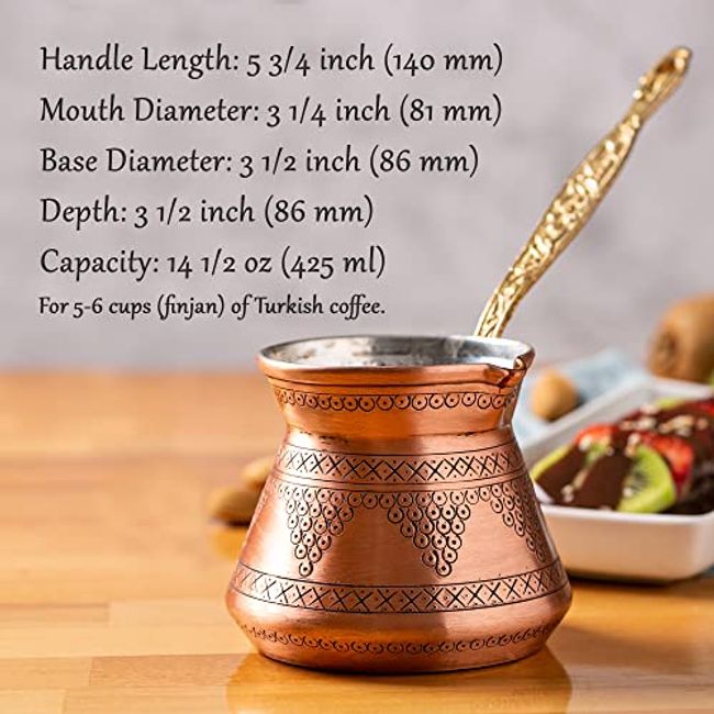  Turkish Copper Coffee Set for 2, Arabic Greek Coffee