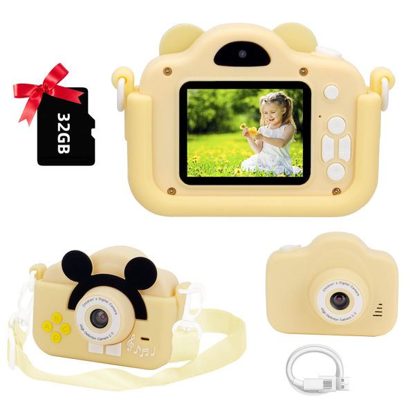 Aomevoleo Kids Camera, Toy Camera, 20 Megapixels, 1080P HD Video, 32 GB Memory Card Included, Kids Digital Camera, 2.0 Inch IPS Screen, 8x Zoom, Children's Digital Camera, USB Charging, Dual Lens, Selfie Possible, Children's Day, Birthday Gift, Japanese I