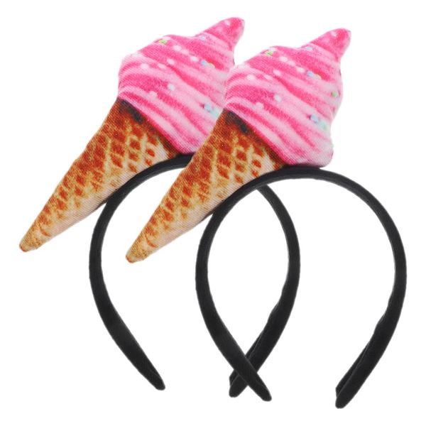 Beaupretty Spa Headband Ice Cream Headband 2PCS Ice Cream Cone Hair Band Ice Cream Party Hat Headpiece Food Vendor Costume for Dessert Party Costume Supplies