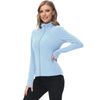 Fleece Jacket Women Lightweight Soft Fleece Athletic Running Track Jackets Slim Fit Workout Jacket with Thumb Holes(Light Blue,Large)