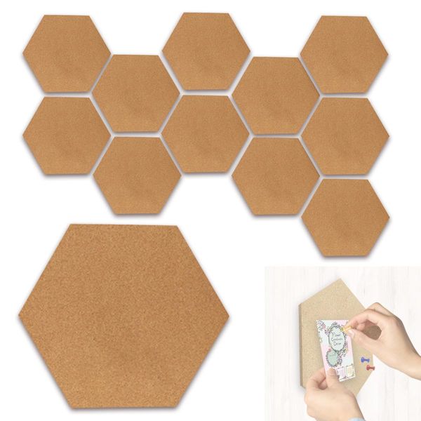 WinJapan Cork Sheets 12 Pieces Cork Board Large Hexagon Wall Mounted Cork Mat L230 x W199 x H6 mm (12)