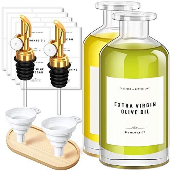 Olive Oil Dispenser Bottle With Bamboo Tray Oil And Vinegar Dispenser Set W.meta