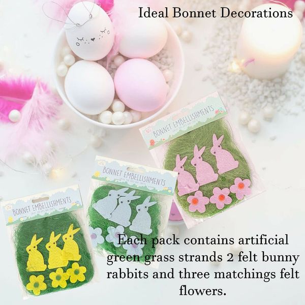 Lizzy Easter Bonnet Embellishments | Easter Bonnet Craft Activities Felt Bunny Flowers Grass Decorations (Blue)