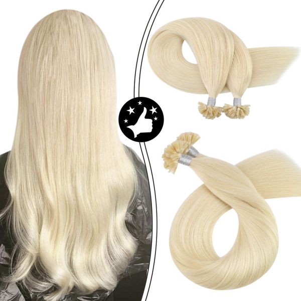 Moresoo U Tip Hair Extensions Human Hair 22 Inch Blonde Hair Extensions Pre Bonded Hair Extensions Color #60 Platinum Blonde Hair Extensions Remy Human Hair Utip Hair 50g 50s Per pack