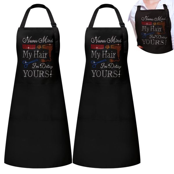 Coume Hair Stylist Apron Hairstylist Salon Apron with Rhinestone Tools and 3 Pockets Waterproof Hairdresser Barber Aprons(My Hair Style)