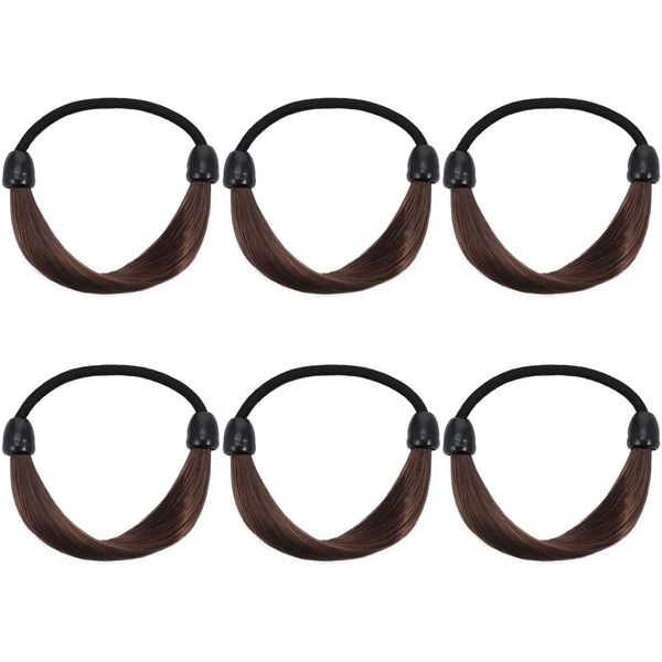 FRCOLOR 6pcs Wig Elastic Hair Band Fake Hair Elastic Ponytail Holders Hair Scrunchies Ponytail Wrap Hair Ties Elastic Rubber Band for Hair Wig Hair on Rubber Band Brown Wig Plastic M Braid