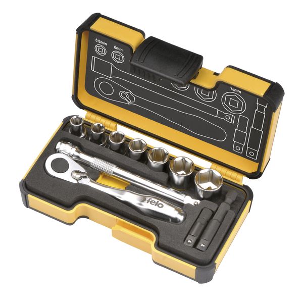 Felo 05771106 Extra-Small Toolbox with Ratchet and Bits - 11 Pieces