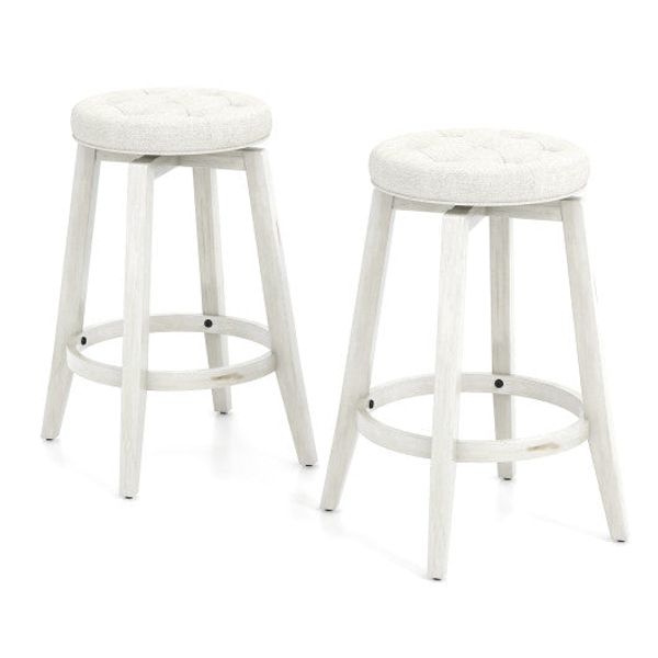 360-Degree Swivel Upholstered Rubberwood Frame Bar Stool Set of 2 with Footrest-24 inches