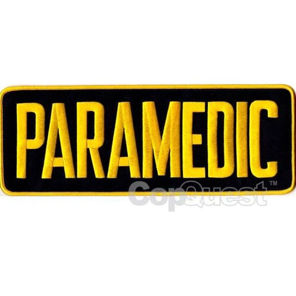Paramedic Back Patch - 11 x 4 - Medium Gold Lettering - Black Backing - Hook Backing