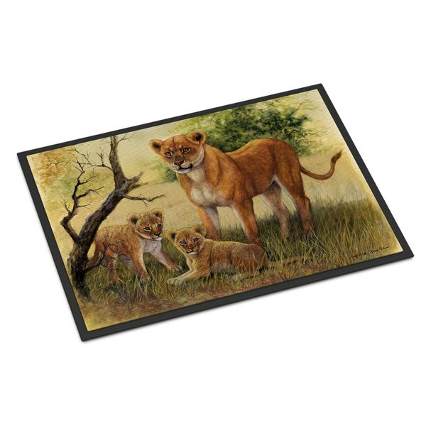 Caroline's Treasures BDBA0307MAT Lion and Cubs by Daphne Baxter Doormat 18x27 Front Door Mat Indoor Outdoor Rugs for Entryway, Non Slip Washable Low Pile, 18H X 27W