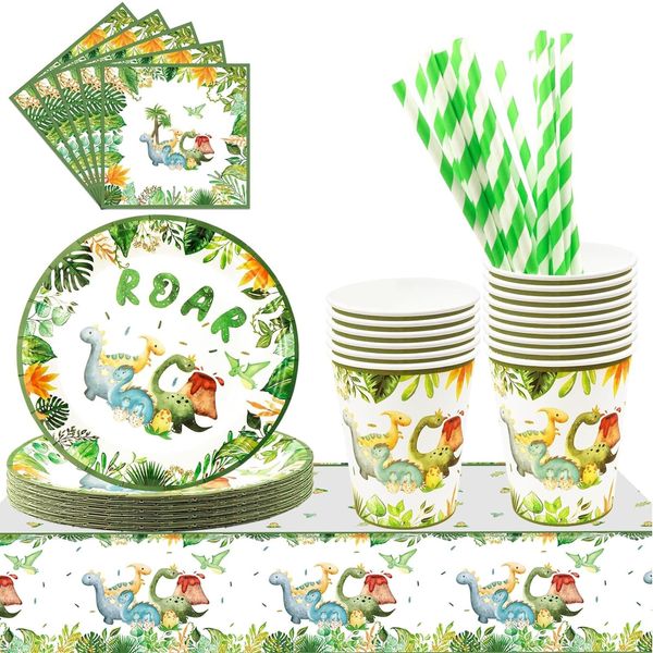 101 PCS Dinosaur Birthday Party Supplies, Lunriwis Dinosaur Party Decorations for 20 Guests, Dinosaur Theme Party Tableware Set Dinosaur Party Plates Cups and Napkins for Kids Birthday Party