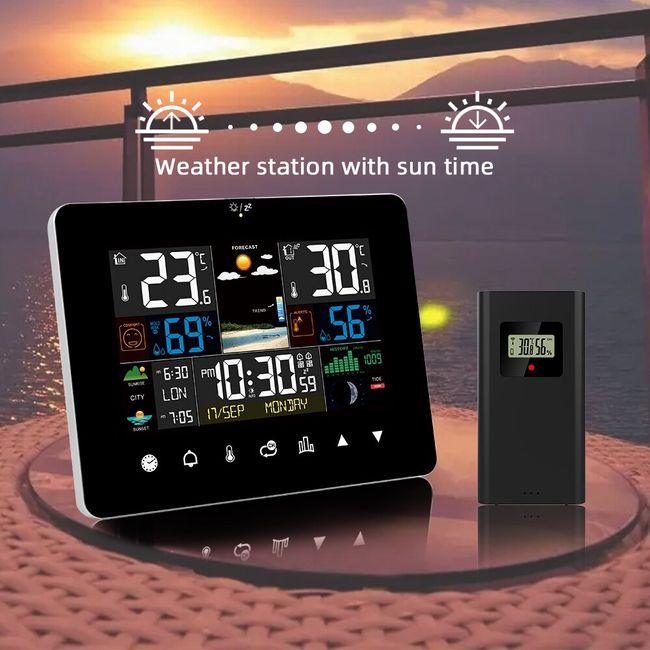 FJ3352 Weather Station With Barometer Forecast Temperature Humidity Wireless  Outdoor Sensor Alarm and Snooze Digital Clock