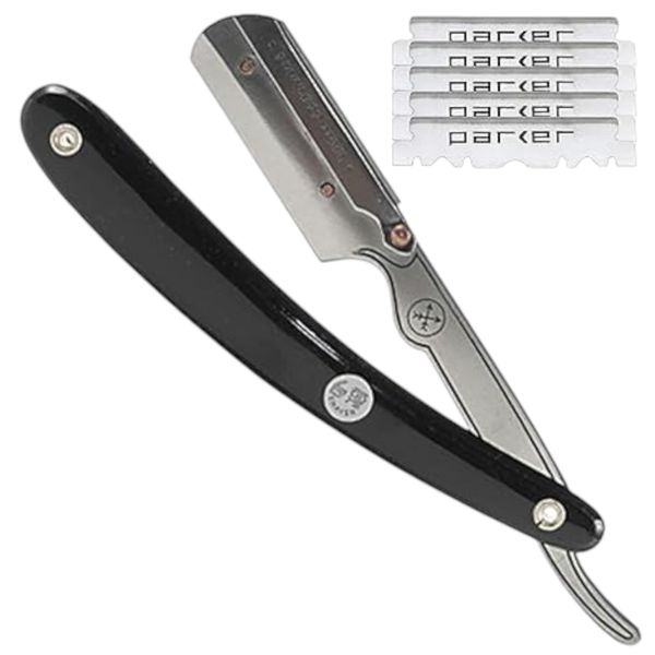 Parker SRB Straight Edge Disposable Blade Professional Barber Straight Edge Razor with Stainless Steel Blade Arm, 5 Parker Premium Professional Blades Included