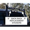BACK RACK Replacement White STICKER Kit (9in x Each Word) Truck Split Word