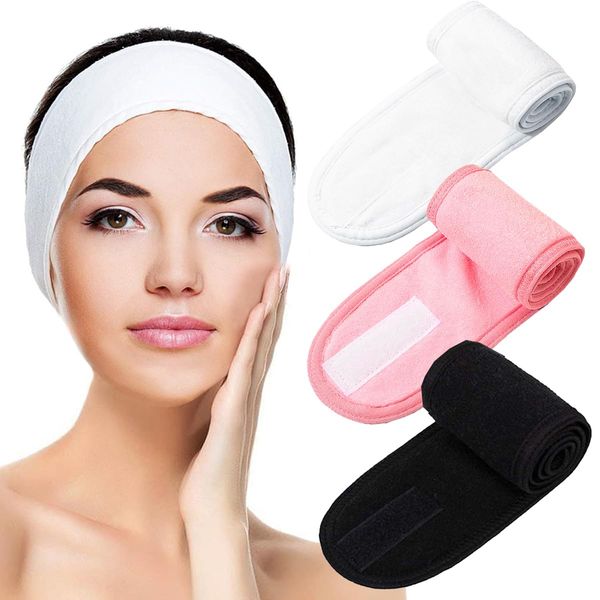 scicent Kosmetik Haarband Spa Kosmetik Stirnband Frottee Haarband für Make Up Damen Sport Yoga Behandlungen Verstellbare Haarschutzband mit Klettverschluss (Schwarz,Weiß, Pink), 1314