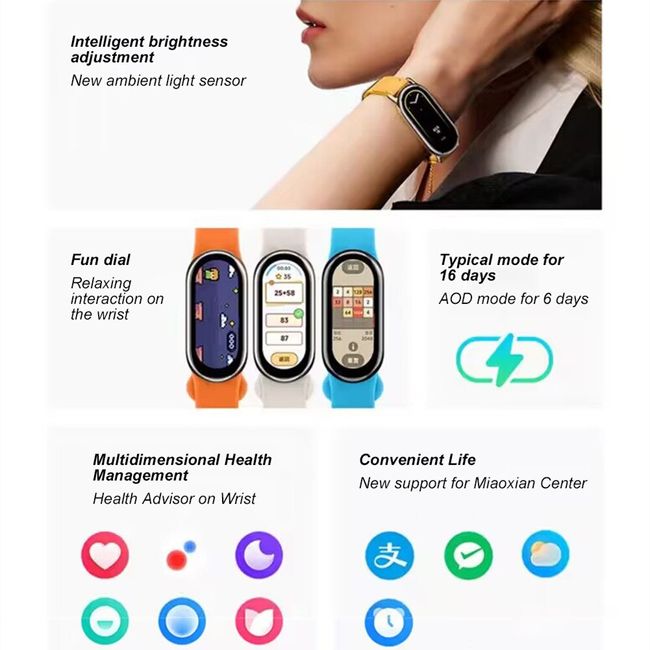 2023 Xiaomi Mi Band 8 Global Version 1.62'' Battery Life 16 Days Smart  Bracelet