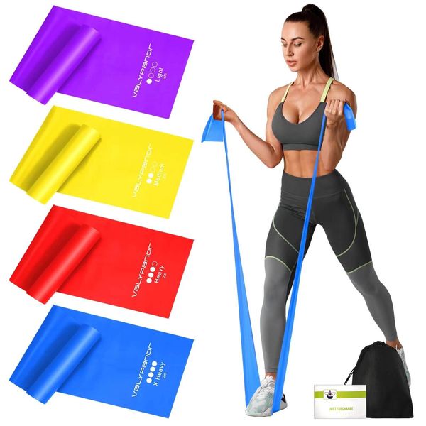 VALYPANOR Resistance Bands 2 m Fitness Bands Set of 4 Exercise Bands with 4 Resistance Levels for Yoga, Pilates, Crossfit, Muscle Building, Physiotherapy with Carry Bag & Exercise Instructions