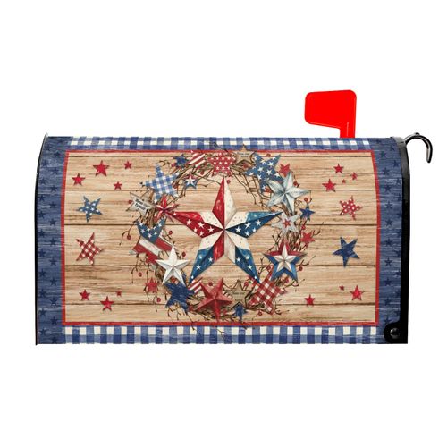 4th of July Patriotic Mailbox Covers Magnetic Standard Size 21 x 18 Inch American Flag Red Blue Star Mailbox Wraps Post Letter Box Cover for Garden Yard Outdoor Decorations