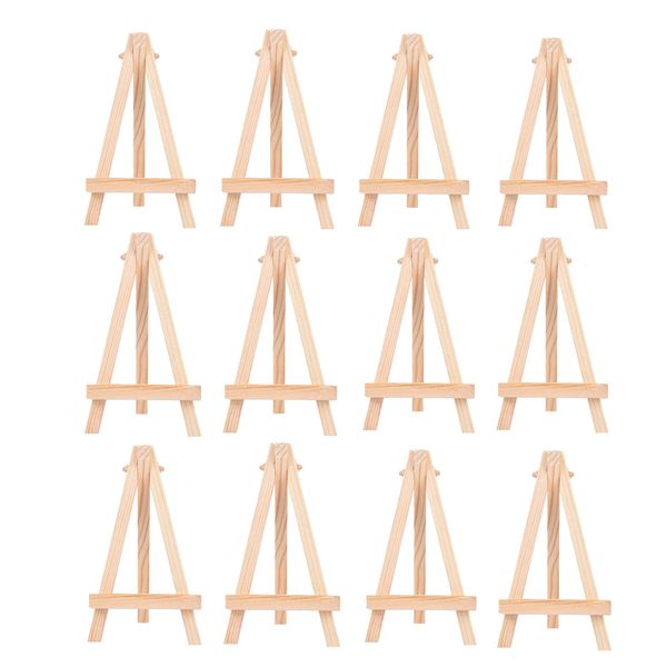 12Pcs Wooden Mini Easels, Small Tabletop Art Display Painting Easel, Desktop Holder Stand for Displaying Canvas Paintings,Drawing, Weddings, Kids Arts & Crafts