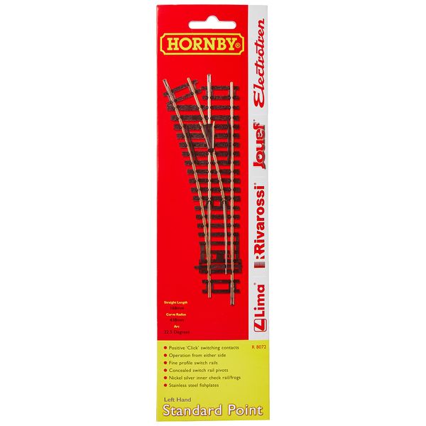 Hornby R8072 OO Gauge Left Hand Point Track - Extra Track Pieces for Model Railway Sets, Model Train Track Pieces - Scale 1:76