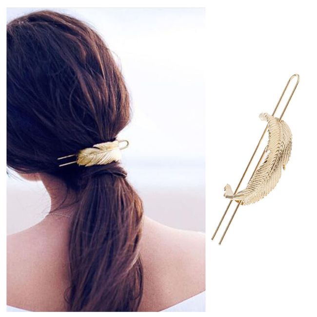 Dervivea Boho Blatt Haar Manschette Haarnadel Vintage Feder Haar Stick Barrette Minimalistischen Metall Pferdeschwanz Halter Französisch Haarspange Barrette Dekorative Haarschmuck Für Kopfschmuck