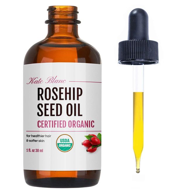 Rosehip Oil for Face & Skin - Kate Blanc Cosmetics. USDA Organic Rosehip Seed Oil for Gua Sha Massage & Essential Face Oil. 100% Pure, Cold Pressed Rose Hip Oil for Acne Scars & Facial Oil (1 oz)