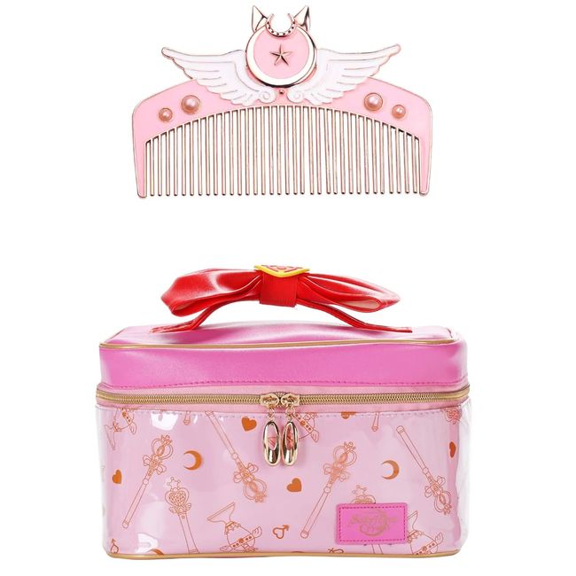 Smaele Sailor Moon Large Capacity Travel Makeup Pouch Pouch Makeup Cute Pouch Beautiful Girl Comb Cosmetic Case Mini Makeup Box Cosmetic Case Travel Comb Storage Case Makeup Brush Bag Suitcase Cosmetic Tools Accessories Travel, pink, Medium