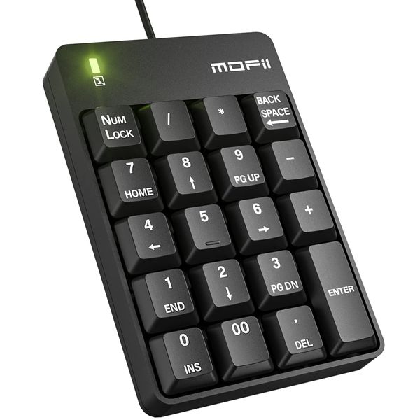 MOFII Wired Number Pad Numeric Keypad Silent 19 Keys USB Numpad, Portable Financial Accounting Keyboard 10 Key for Laptop/Computer/PC/Notebook/Surface Pro - Black