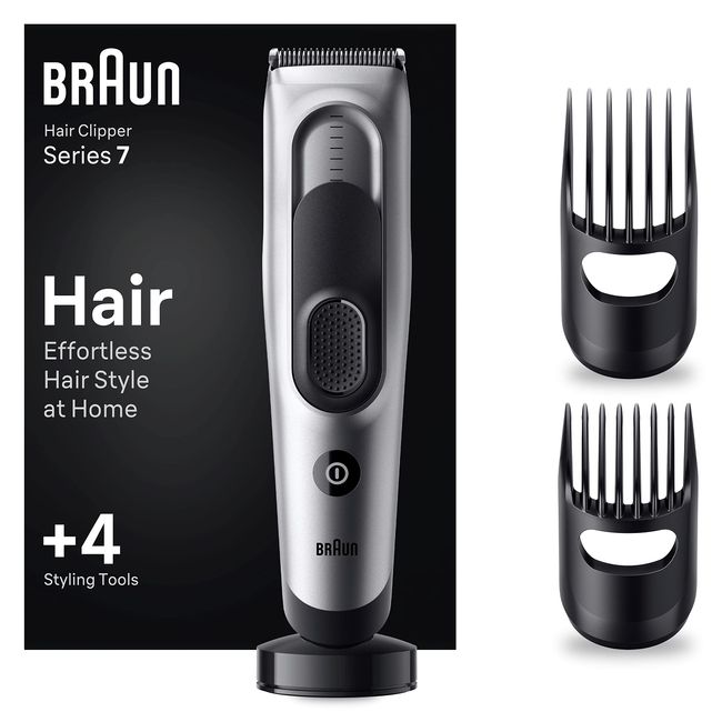 Braun Erkek saç kesme makinesi, evde saç kesme, 17 uzunluk ayarı, ultra keskin bıçak, 2 tarak başlığı, 50 dakika NiMH Pil Çalışma Süresi, Yıkanabilir, HC7390