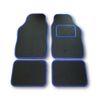 UNIVERSAL CAR FLOOR MATS BLACK WITH BLUE TRIM - 4 PIECE SET