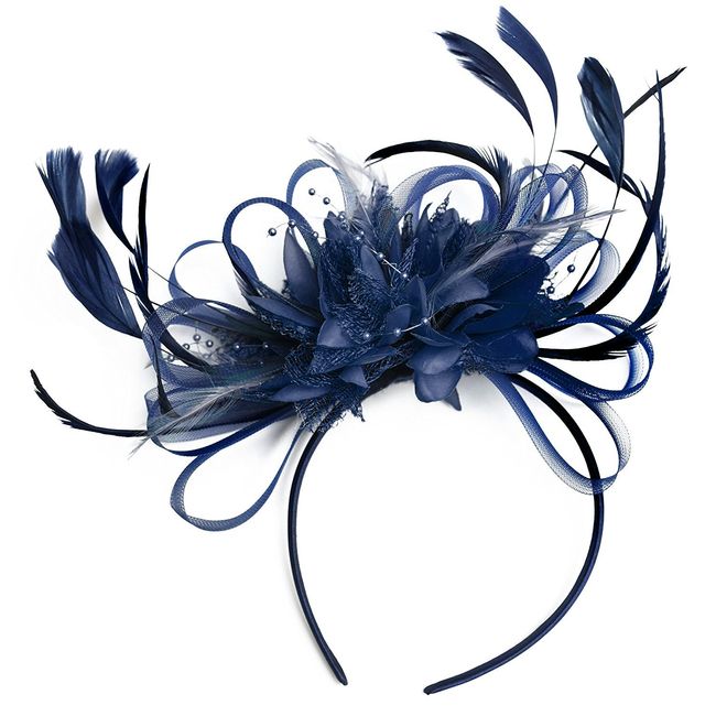 Navy Blue Fascinator for Weddings Headband Royal Ascot Races Ladies, Navy blue, Unisize