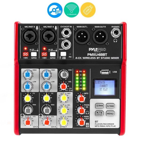Pyle 4-Ch. Bluetooth Studio Mixer-Pro Audio Digital DJ Audio Mixer Console