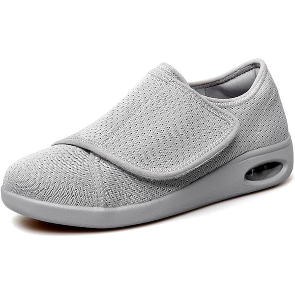 Sisttke Diabetic Slippers Women Men Extra Wide Walking Shoes Edema Adjustable Velcro Closure Non-Slip Shock Absorption Casual Shoes Deer Shoes for Seniors, gray