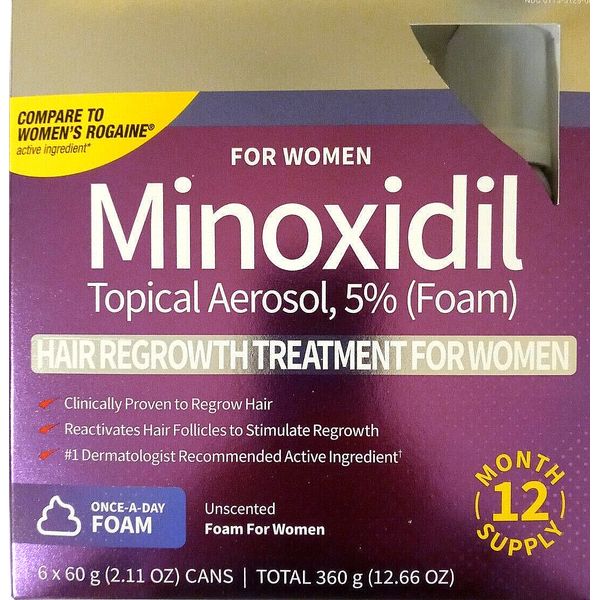 MINOXIDIL Hair Regrowth Treatment FOR WOMEN 5% Foam 12 MONTHS Supply EXP 10/2025