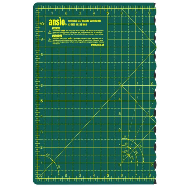 ANSIO Craft Cutting mat A3 Self Healing Foldable Cutting Mat - Quilting, Sewing, Scrapbooking, Fabric & Papercraft - Imperial 17 Inch x 11 Inch - Green