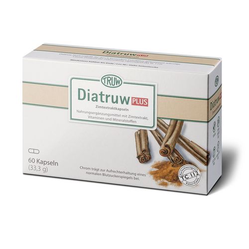 Diatruw Plus Cinnamon Capsules - Cinnamon and Chrome Contribute to Normal Blood Sugar Levels, Zinc, Vitamin C and Vitamin E