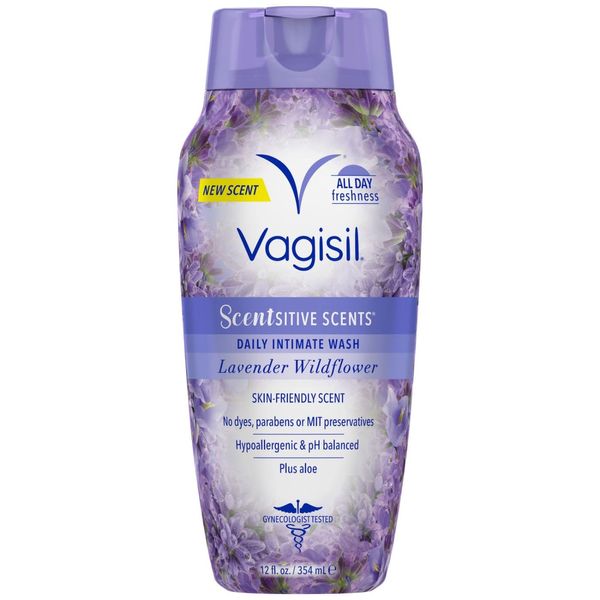 Vagisil Feminine Wash for Intimate Area Hygiene, Scentsitive Scents, pH Balanced and Gynecologist Tested, Lavender Wildflower, 12 oz (Pack of 1), Packaging May Vary