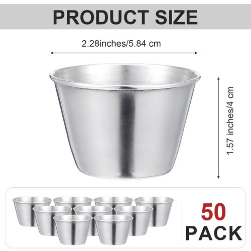 YUXIANLB 50 Pack Stainless Steel Dipping Sauce Cups, 2.5 oz Reusable Metal Ramekins Small Round Butter Condiment Bowls Containers Portion Cup Dipping Cups for Home, Restaurant Party Supplies