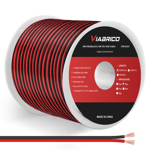 VIABRICO 100FT 18 AWG Gauge Electrical Wire, DC 12V Hookup Red Black Copper Stranded Auto 2 Cord Low Voltage, Extension Cable with Spool for LED Ribbon Lamp Light