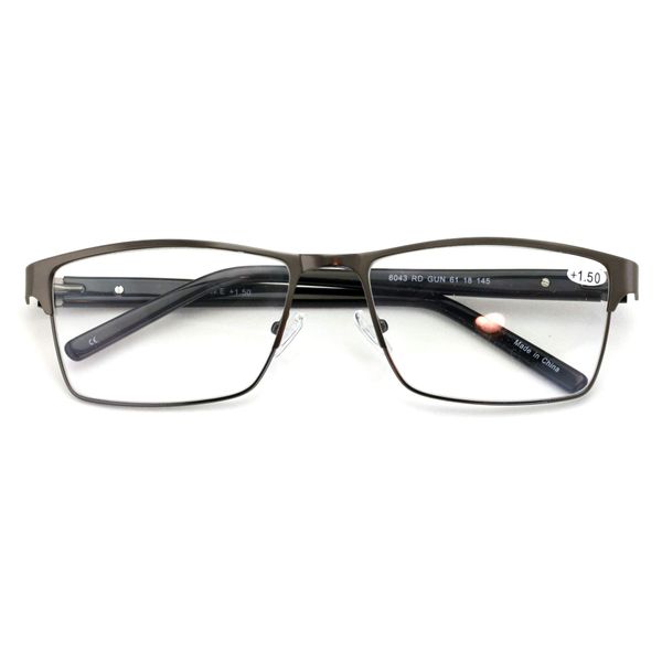 Men Premium Rectangle Metal with Plastic Temple Extra Large Reader - 152mm Wide Frame Reading Glasses (Gunmetal, 2.00)