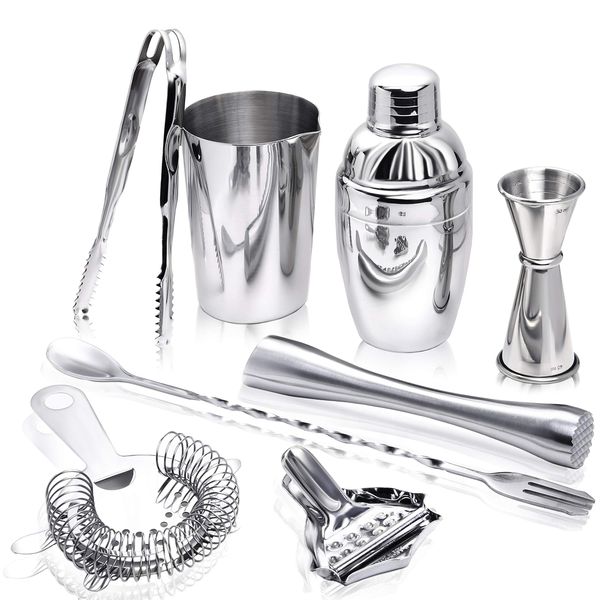 Lucky Style [Japan Brand] Cocktail Shaker Bartender Cocktail Set Shaker, 1.2 fl oz (30/45 ml), Graduated, Measuring Cup Mixing, 8 Piece Bar Set