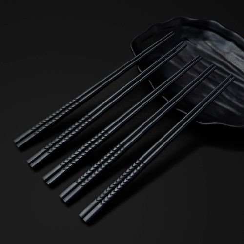 SUPJOYES 5 Pairs Fiberglass Chopsticks - Reusable Chopsticks Dishwasher Safe, Japanese Chinese Chop Sticks with Wave Pattern, 9 1/2 Inches