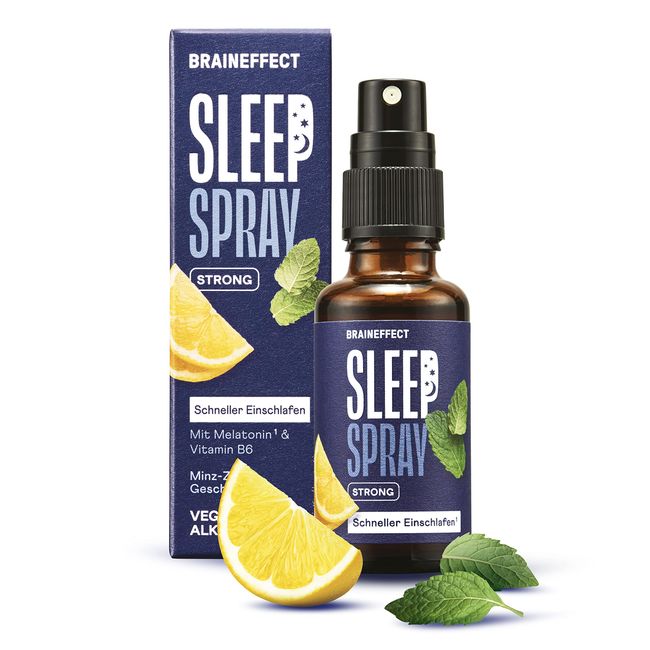 BRAINEFFECT SLEEP SPRAY STRONG Das Original® - Melatonin Spray Hochdosiert - 240 Tage Vorrat Einschlafspray - mit Minze, Zitrone, Lavendel und Ashwagandha, Zuckerfrei