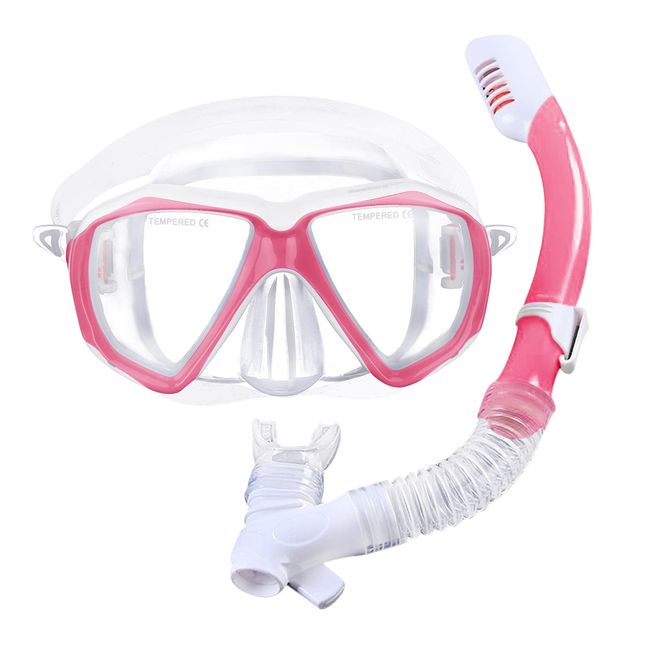 TINAYAUE Trocken Schnorchelset Kinder Taucherbrille Schnorchelbrille Anti-Fog und Anti-Leck Dry Schnorchel Tauchset Profi Schwimmbrillenset für Jungen Mädchen Einheitsgröß