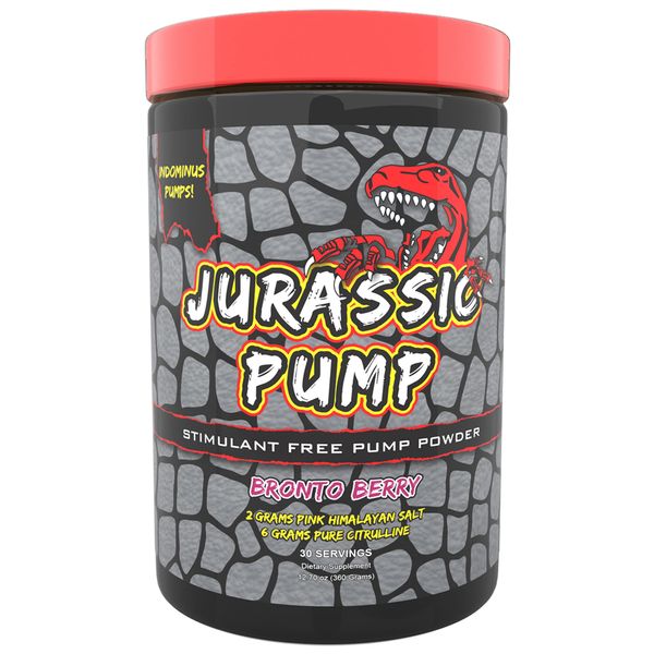 Jurassic Pump Muscle Pump Powder (Berry) - Non-Stimulant Preworkout, Nitric Oxide Booster - 6 Grams Citrulline, 2 Grams Pink Himalayan Salt, Agmatine, Beets, Pomegranate 30 Servings