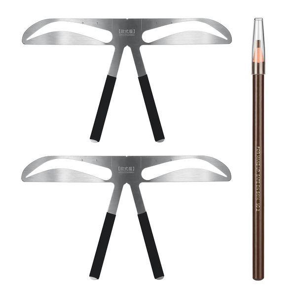 ATOMUS 2pcs Tattoo Eyebrow Ruler European Eyebrow Ruler Makeup Tool with Brown Mark Pencil Microblading Caliper Eyebrow Positioning Measuring Tools