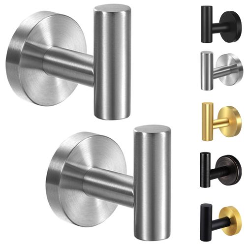 Kruodop Towel Hooks for Bathroom,2 Packs Wall Mount Towel Holder, Matte Wall Robe Hook,Stainless Steel Heavy Duty Door Hanger Towel Hook for Kitchen, Bedroom,Hotel,Pool,Coats, Silver